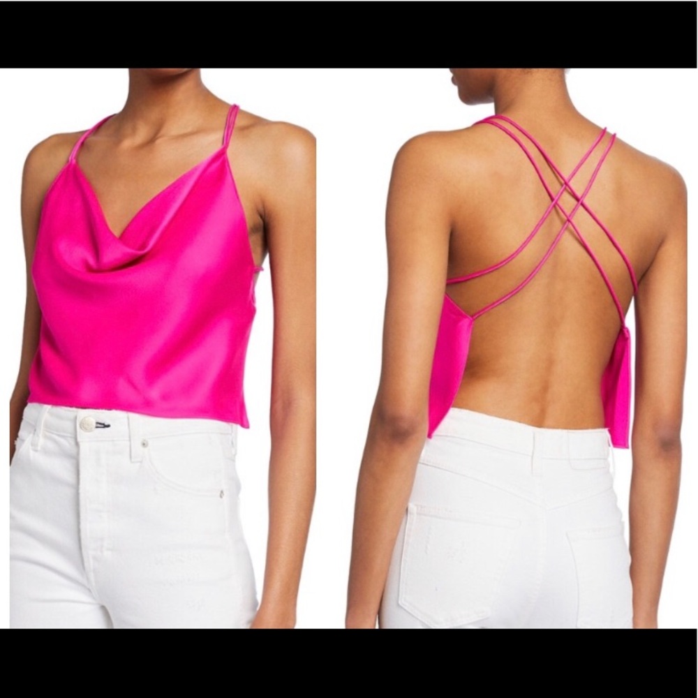 Jay Godfrey Fuschia Cross-Back Satin Crop Top